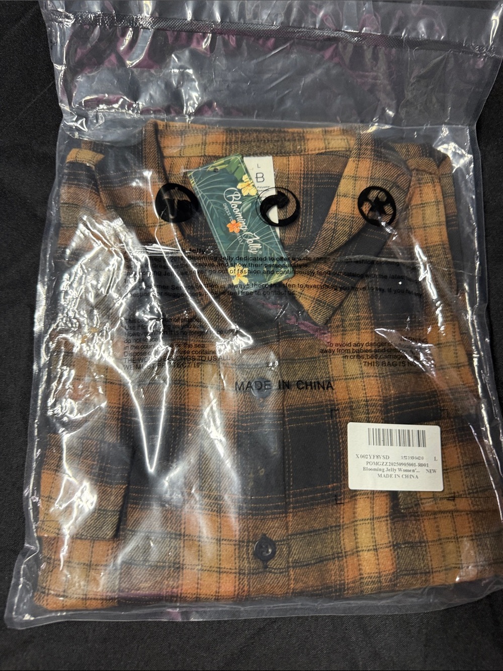 Women’s Blooming Jelly Black & Brown Plaid Flannel Shirt size L NWT